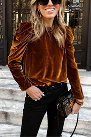 women's velvet bubble sleeve sweater, view 3 - MRSLM