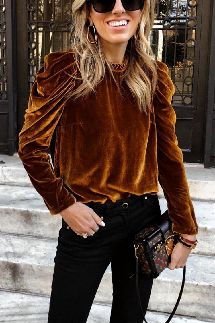 women's velvet bubble sleeve sweater, view 3 - MRSLM