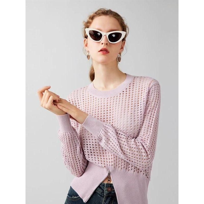 hollow out silk blend sweater, view 6 - MRSLM