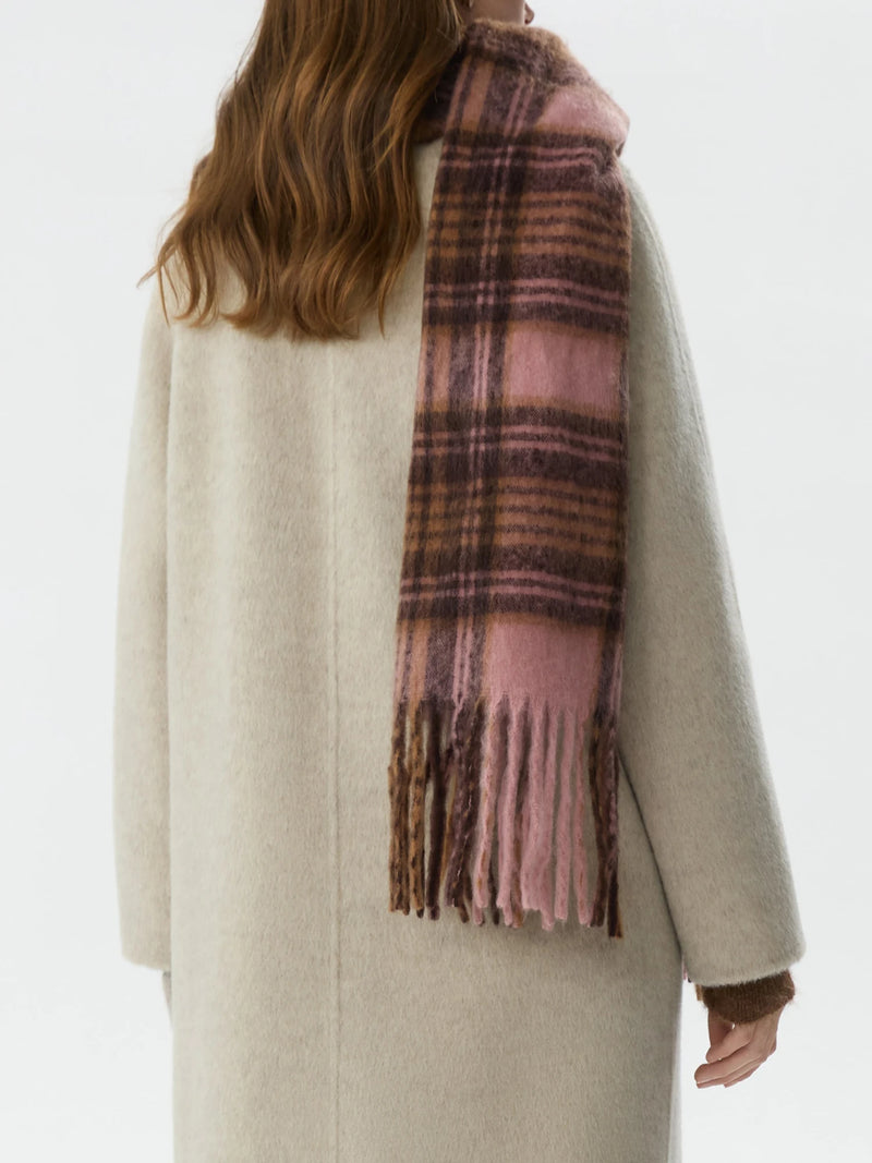pink plaid tassel scarf, view 3 - MRSLM