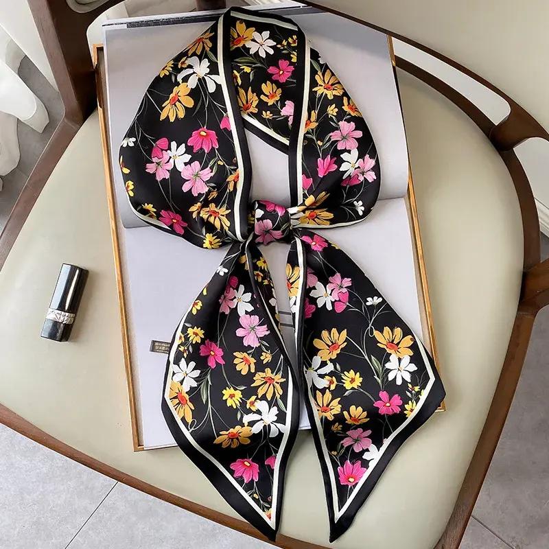 Floral print long polyester scarf, view 6 - MRSLM