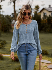 women's brushed sunken stripe button top, view 5 - MRSLM