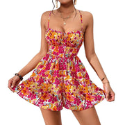 Women's floral print lace-up back short dress, view 6 - MRSLM