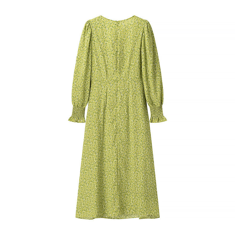 Green floral long sleeve maxi dress, view 4 - MRSLM