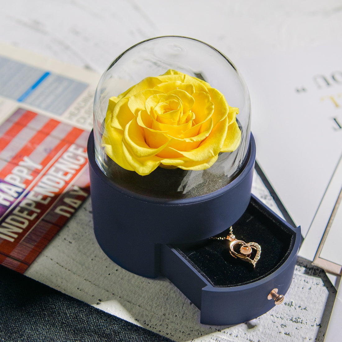 Preserved Rose Jewelry Box with Necklace