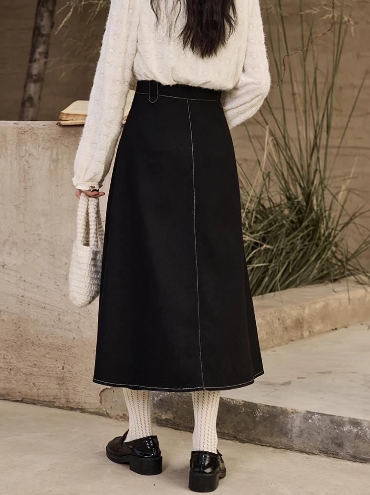 high waist pleated denim skirt, view 5 - MRSLM