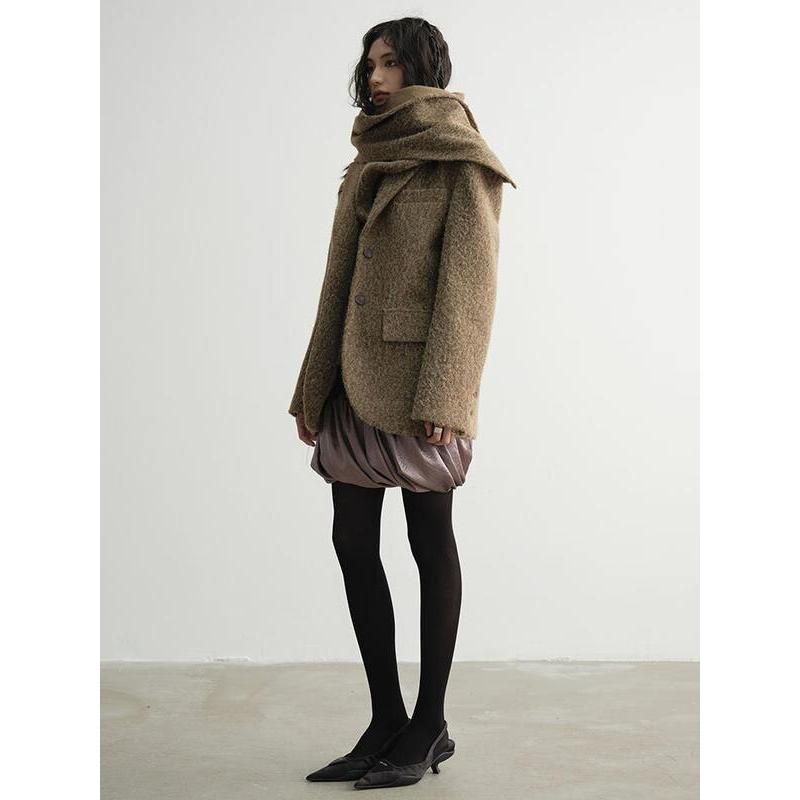textured blazer with scarf collar, view 6 - MRSLM