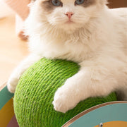 wooden sisal cat scratcher with green ball, view 7 - MRSLM