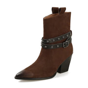pointed toe chunky heel leather boots for women, view 2 - MRSLM