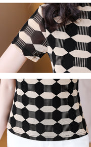 women's geometric mesh slim fit top, view 6 - MRSLM
