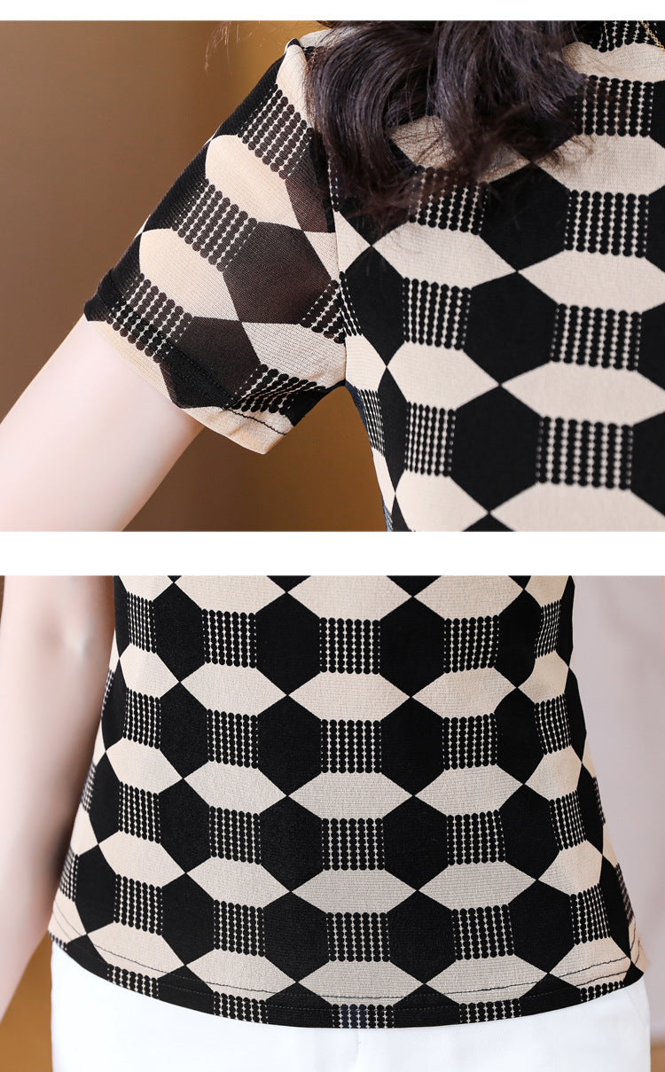 women's geometric mesh slim fit top, view 6 - MRSLM