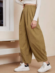 high-waist cotton casual trousers, view 4 - MRSLM