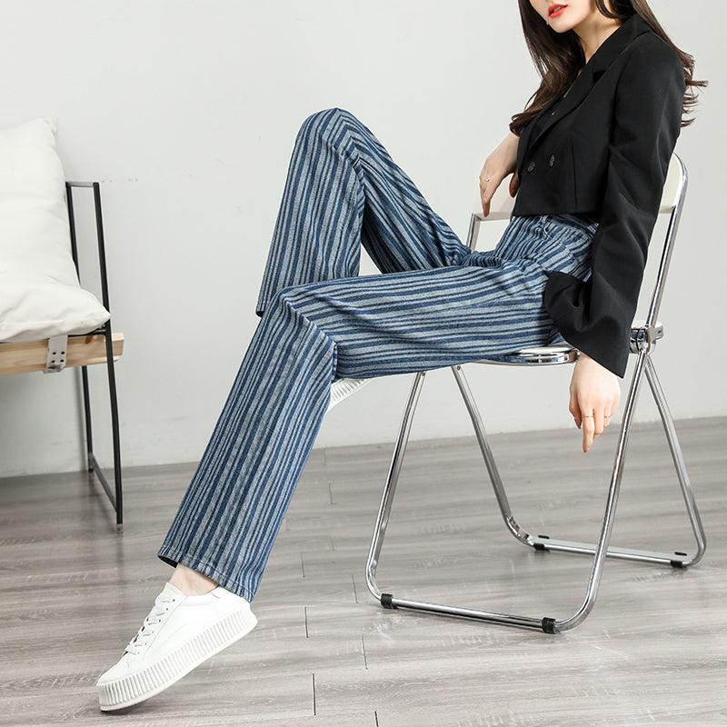high-waist striped wide-leg jeans, view 2 - MRSLM