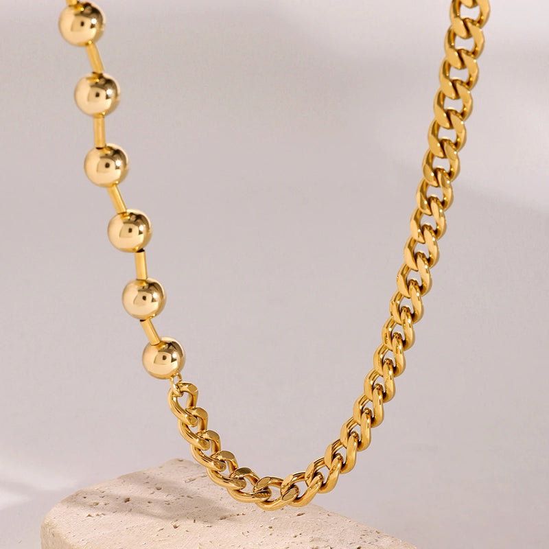 stainless steel mixed bead and smooth chain necklace, view 4 - MRSLM