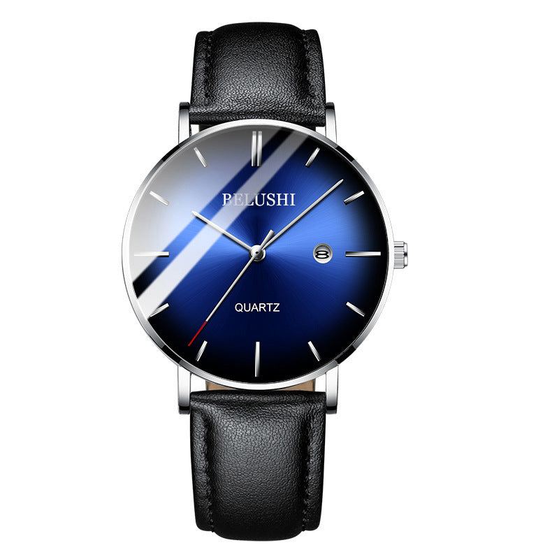 ultra-thin blue dial quartz watch, view 13 - MRSLM
