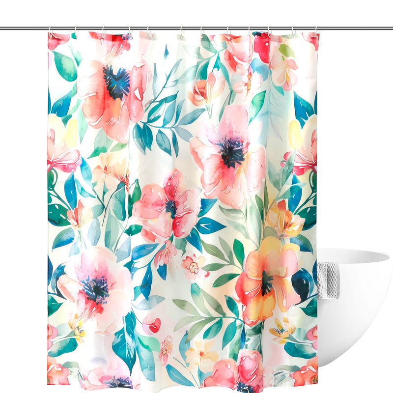 waterproof floral shower curtain with 12 hooks, view 3 - MRSLM