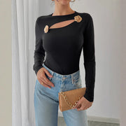 women's hollow rose slim long sleeve top, view 4 - MRSLM
