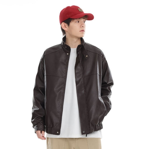 Loose lapel PU leather jacket - MRSLM