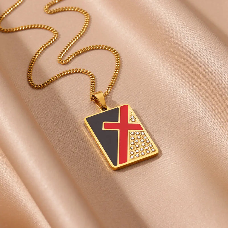 stainless steel cross pendant necklace, view 7 - MRSLM