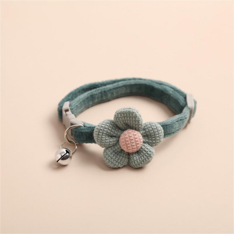adjustable cat collar with flower and bell, view 3 - MRSLM