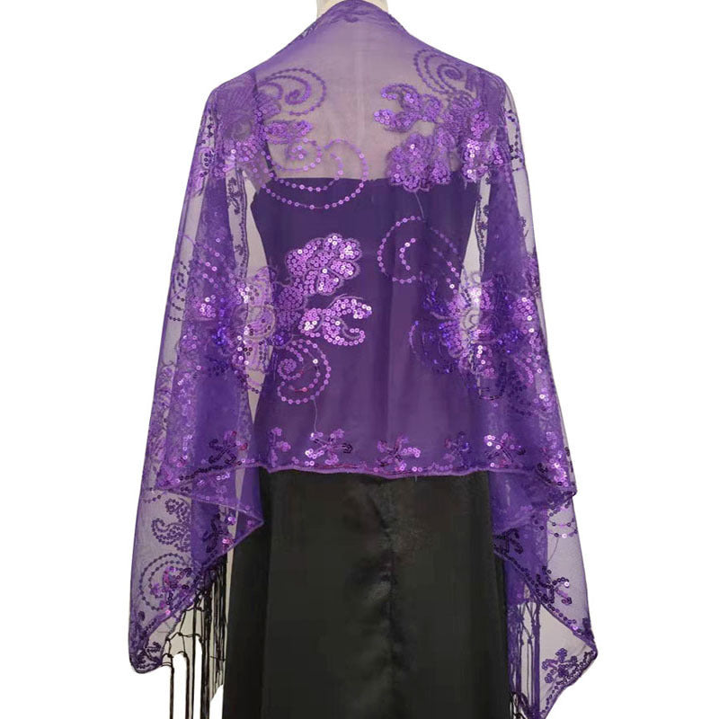 long tassel sequin shawl, view 8 - MRSLM
