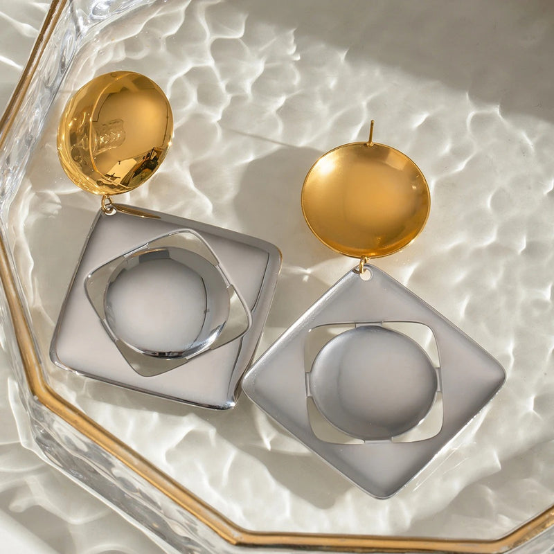 square hollow pendant earrings, view 4 - MRSLM