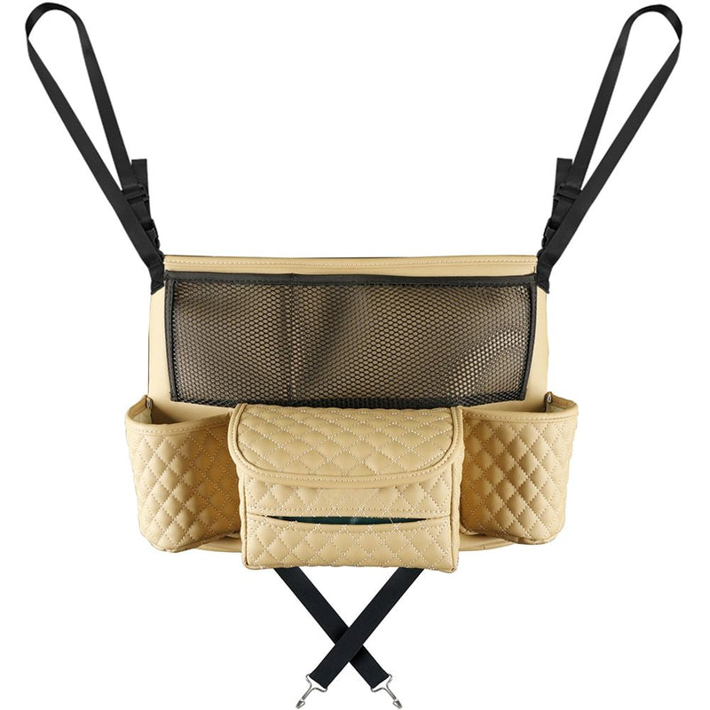 leather car seat storage bag with drink holders, view 2 - MRSLM