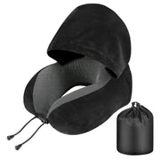 velvet memory foam travel pillow with hood, view 2 - MRSLM