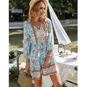 bohemian v-neck mini dress, view 6 - MRSLM