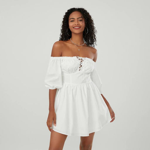 off-shoulder mini A-line dress with puff sleeves - MRSLM
