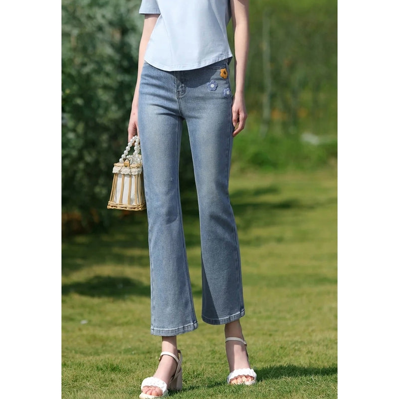 light blue embroidered high-waisted jeans, view 5 - MRSLM