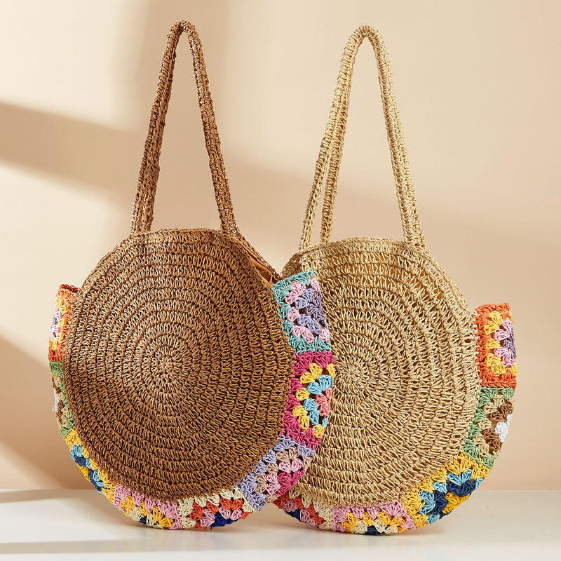 colorful woven beach shoulder bag, view 5 - MRSLM