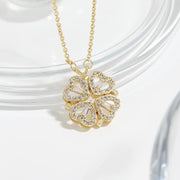 Heart-shaped crystal clover pendant necklace, view 5 - MRSLM
