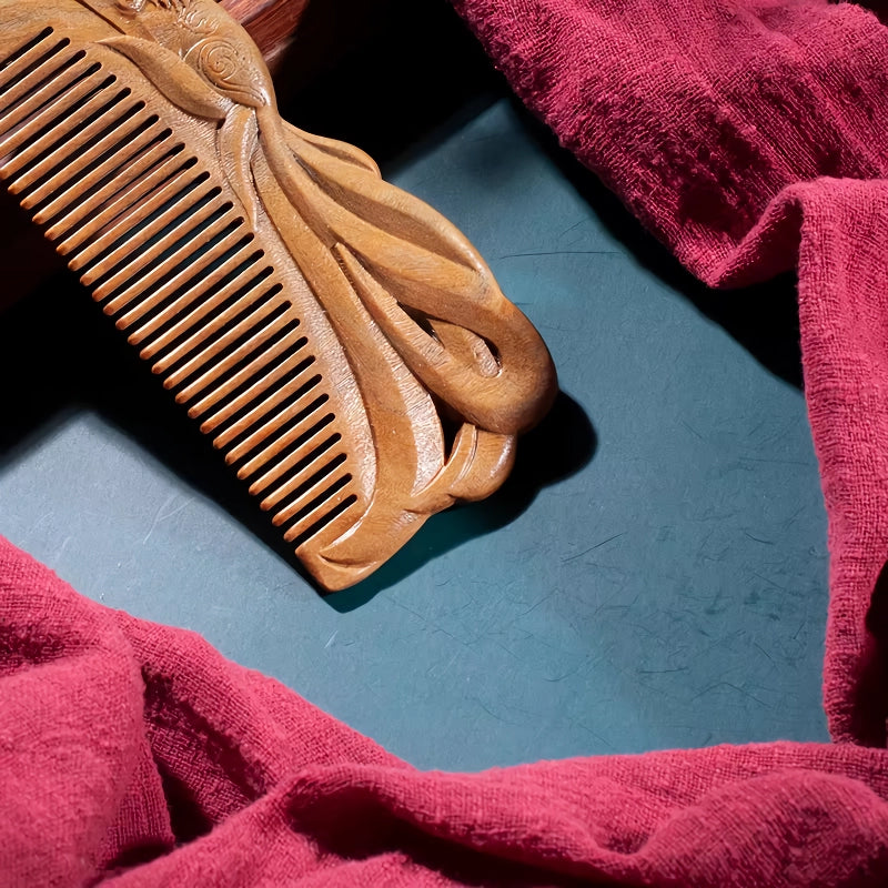 green sandalwood fox hair comb, view 3 - MRSLM
