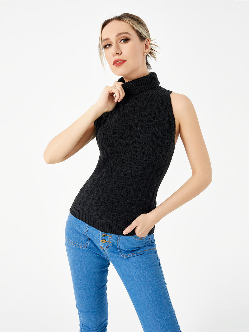 women's stretch turtleneck sweater, view 3 - MRSLM