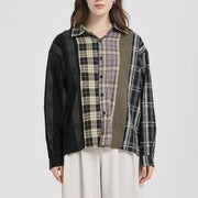 plaid patchwork button-up shirt, view 2 - MRSLM
