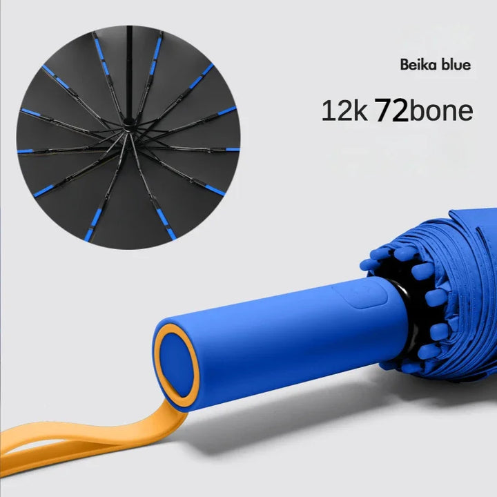 Fully Automatic Folding Umbrella - Windproof, Sunproof, and Waterproof with 72 Fiberglass Bones