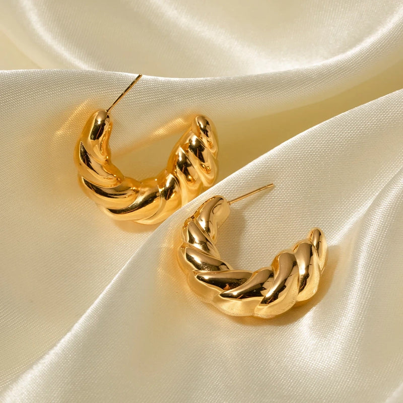 twisted C-shaped gold plated stud earrings, view 7 - MRSLM