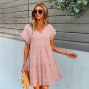 V-neck ruffled A-line dress, view 5 - MRSLM