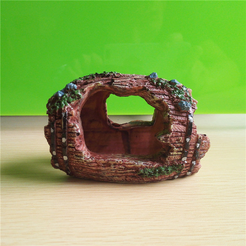 aquarium resin barrel cave ornament, view 4 - MRSLM