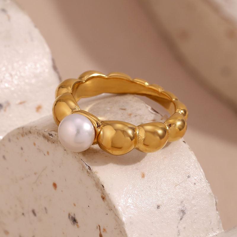 lace wave imitation pearl ring - MRSLM