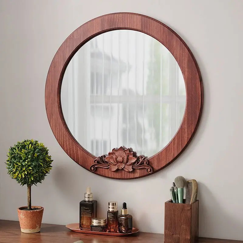 retro solid wood wall mirror, view 6 - MRSLM