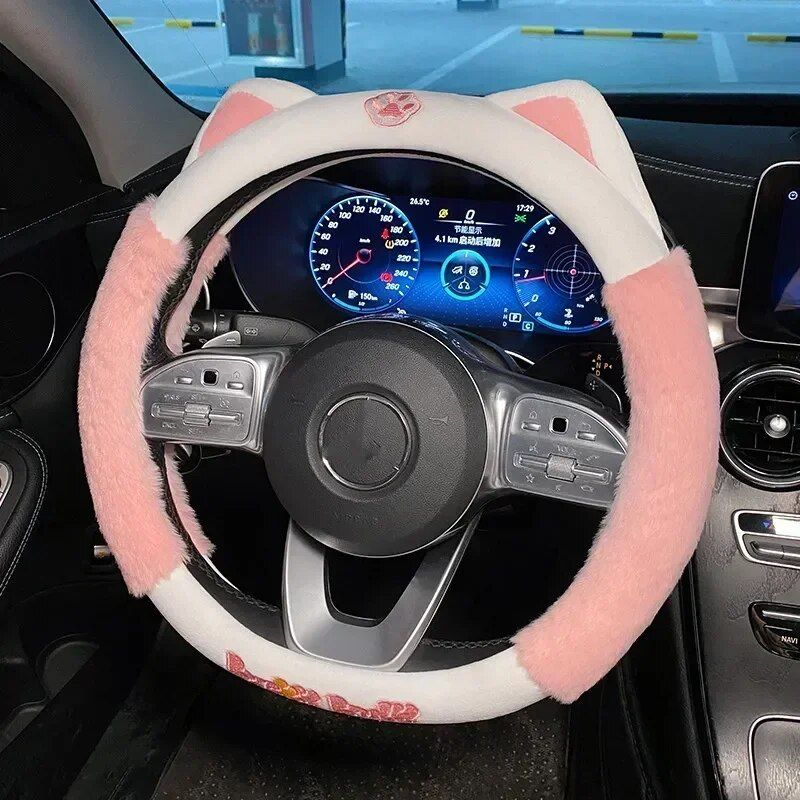 Colorful plush steering wheel cover, view 6 - MRSLM