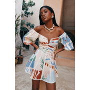 puff sleeve V-neck mini dress, view 2 - MRSLM