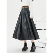 High-waist faux leather skirt with belt, view 9 - MRSLM
