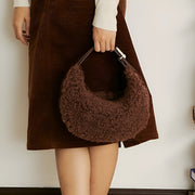 half moon fluffy wool handbag, view 8 - MRSLM