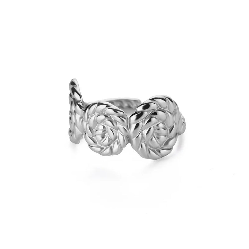 rose flower adjustable stainless steel ring, view 3 - MRSLM