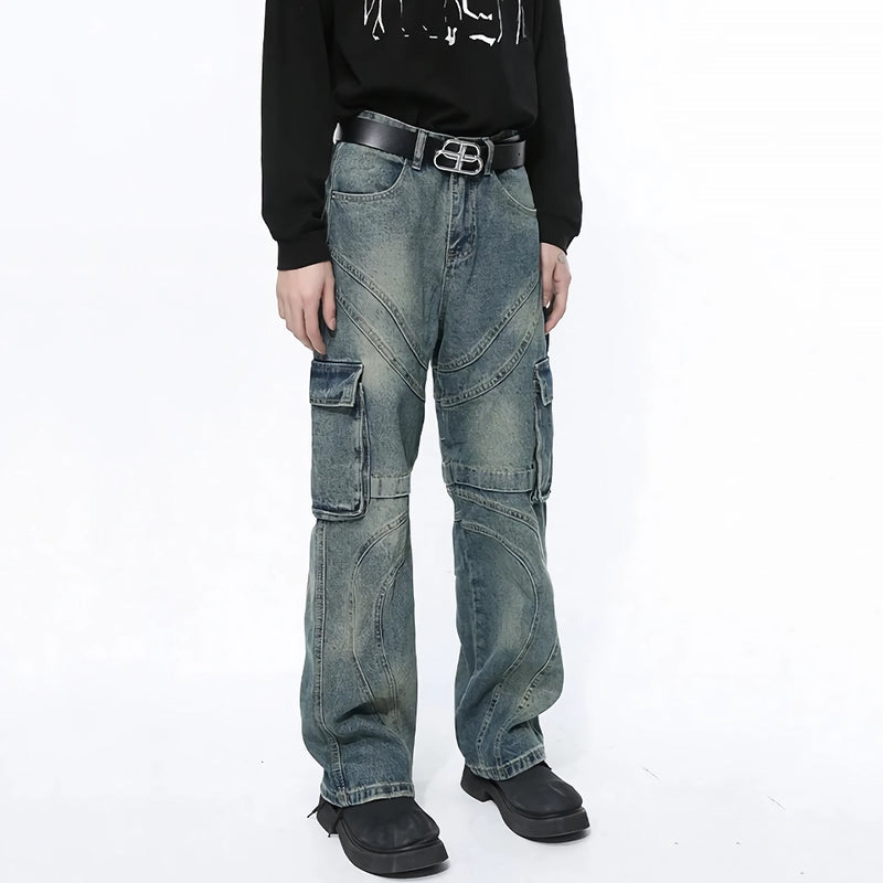 men's patchwork gradient wide leg denim pants, view 7 - MRSLM