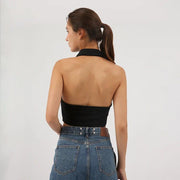 Cropped halter top, cotton-polyester blend, view 5 - MRSLM