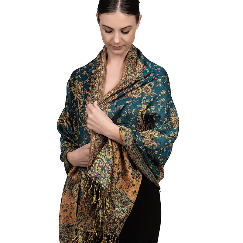 Women's vintage paisley jacquard tassel scarf, view 6 - MRSLM